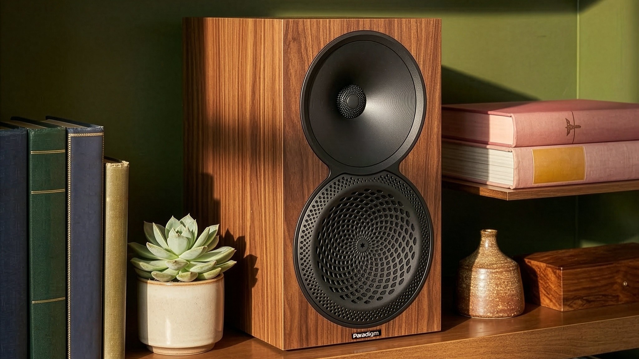 Paradigm Premier 220B v2 bookshelf speaker in a bookshelf