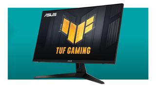 Asus TUF Gaming VG27AQA1A monitor on a blue background