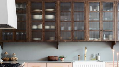 kitchen with glass fronted cabinets