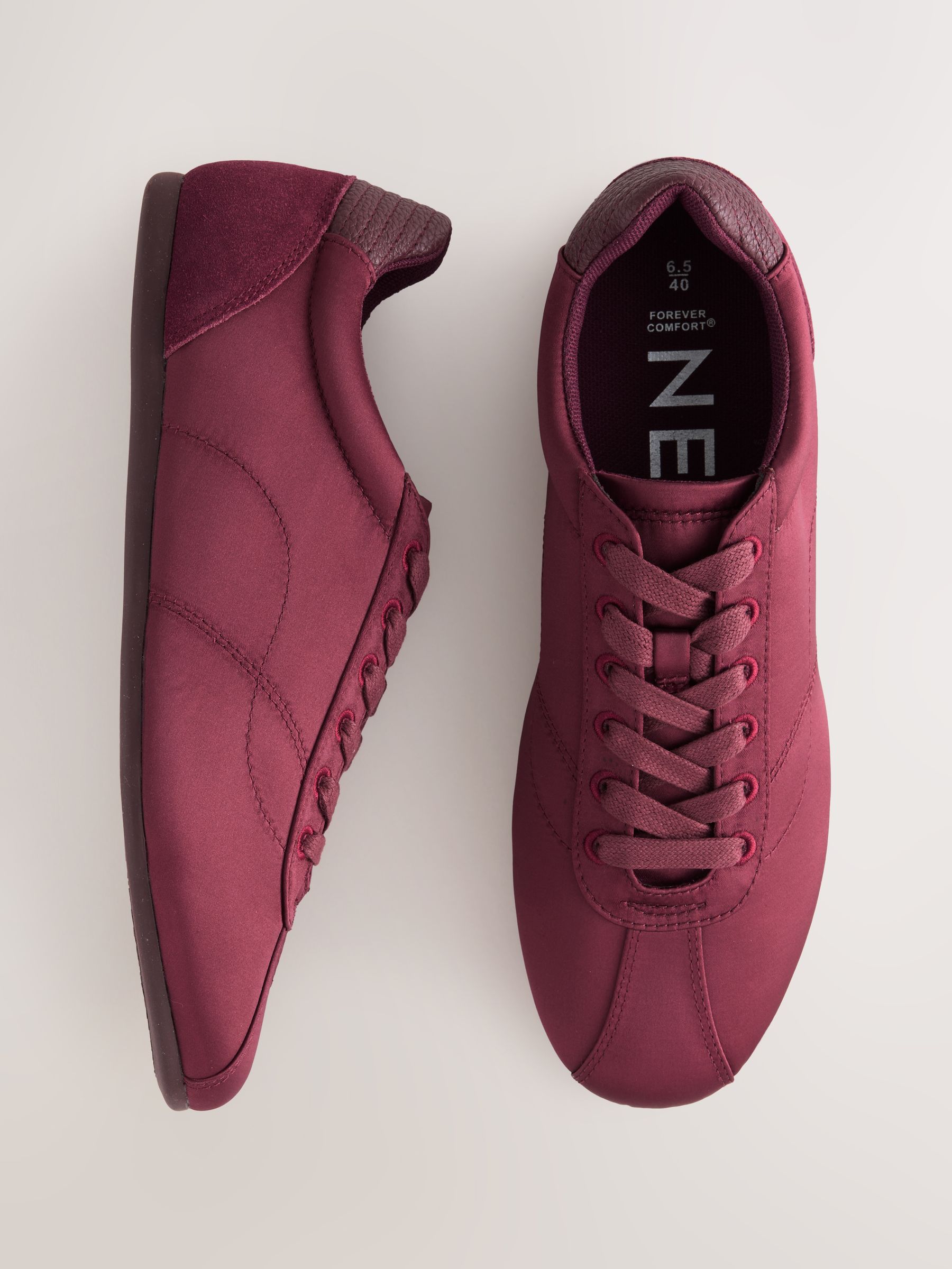 Burgundy Red Satin Lace Up Trainers
