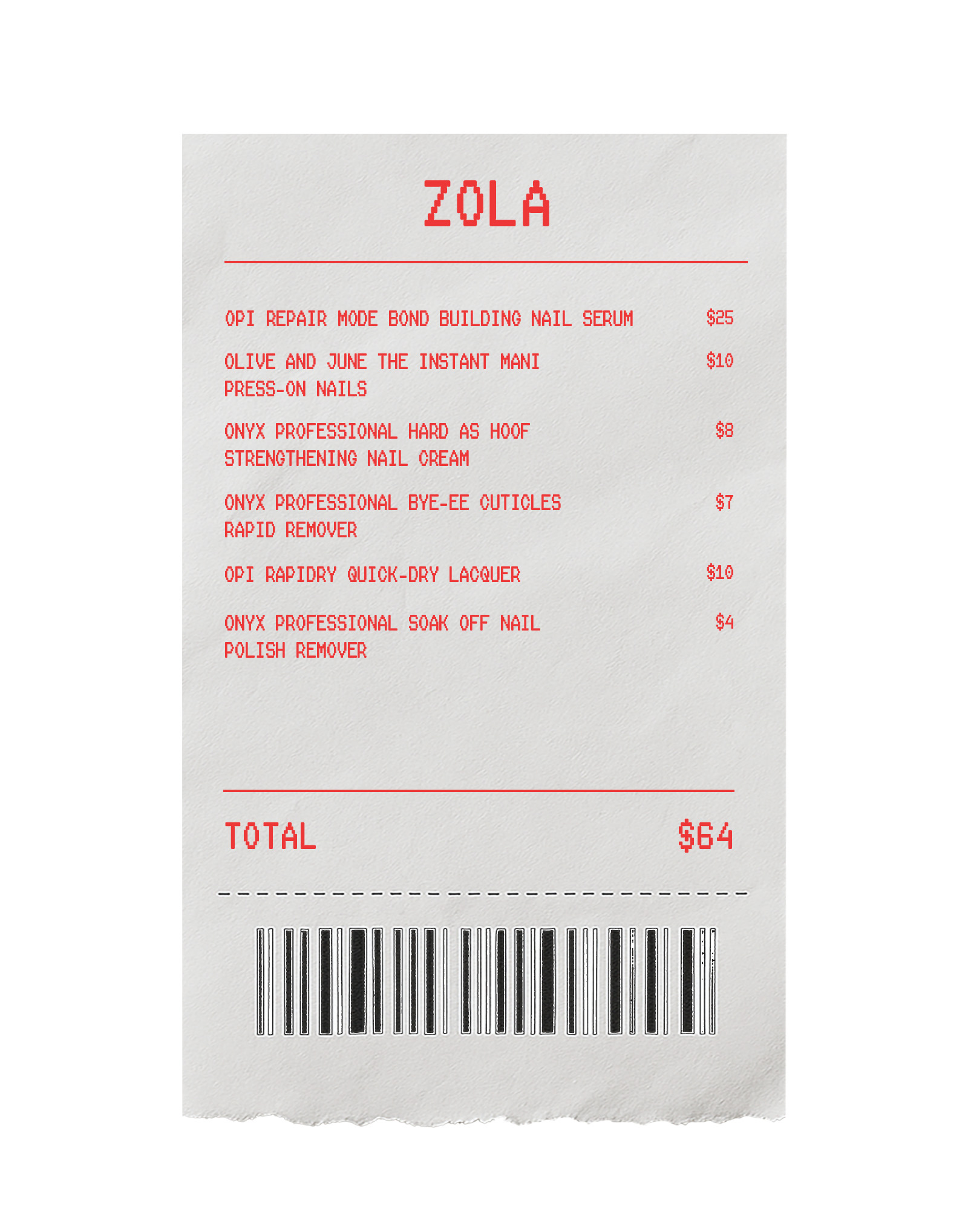 Zola Ganzorigat's drugstore beauty shopping receipt.