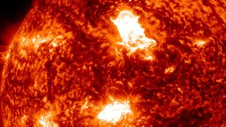 When sunspots erupt at nearly the same time, it could be something known ast "sympathetic solar flares." A double eruption from sunpots AR3616 and AR23614 on March 23, 2024 may be an example of it. One of the flares was an X1-class flare and was captured in multiple wavelengths by NASA's Solar Dynamics Observatory. 