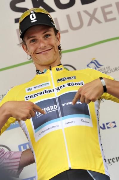 Tour de Luxembourg leader Linus Gerdemann thanks his sponsors.