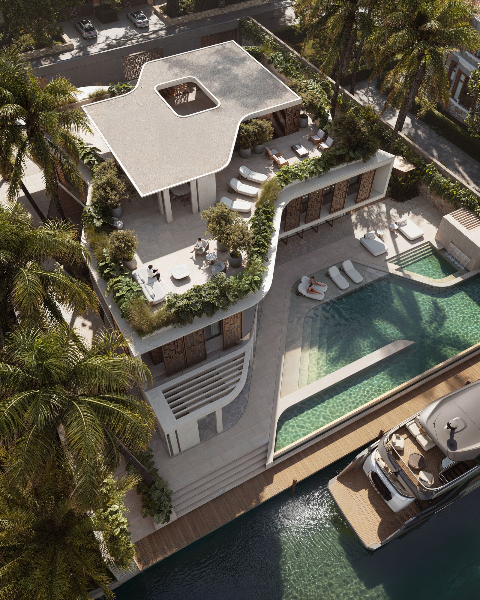 house with pool and terrace from above