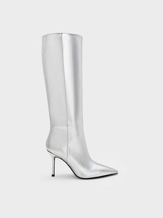 Metallic Pointed-Toe Stiletto-Heel Knee-High Boots