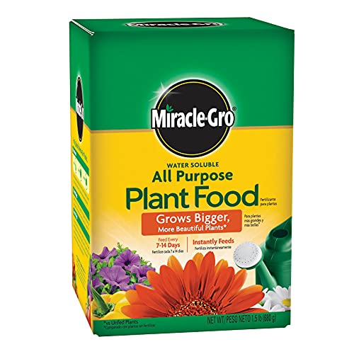 Miracle-Gro Water Soluble All Purpose Plant Food - Fertilizer for All Indoor or Outdoor Plants Including Roses, Flowers, Vegetables, Houseplants, Trees, and Shrubs, 1.5 Lbs.