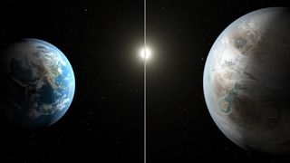 NASA is trying to learn more about the universe to, in part, figure out the conditions for breeding life. At left is an artist's conception of Earth, compared with an artist's conception of the faraway Kepler-452b (a rocky planet bigger than Earth).