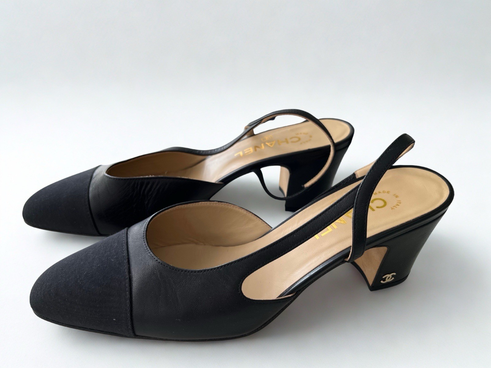 Chanel Slingback Shoes Black Size 6.5