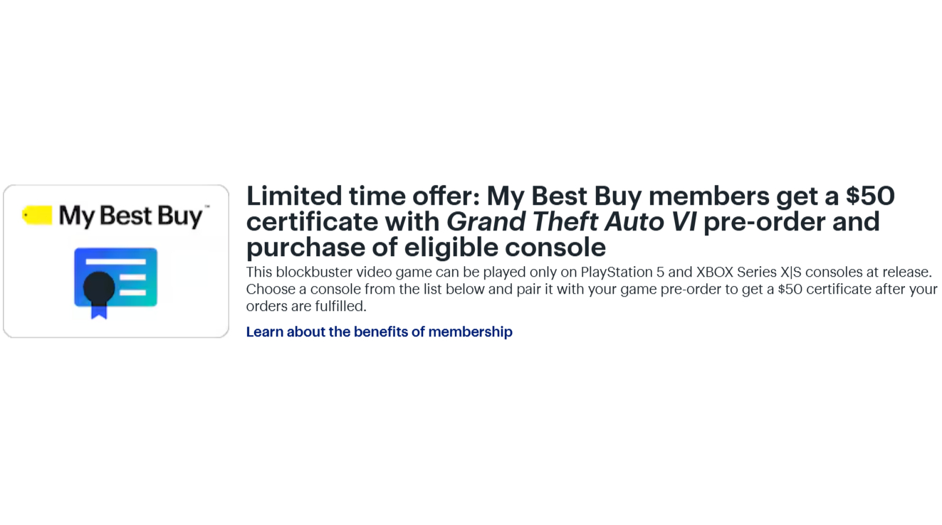 Best Buy's offer for My Best Buy members for those pre-ordering GTA 6