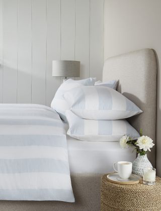 Blu and white striped bedding