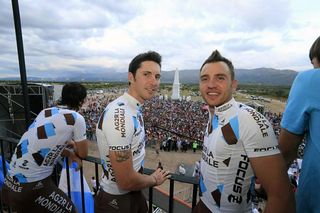 AG2R's Manuel Belletti and Rinaldo Nocentini at the Tour de San Luis team presentation.