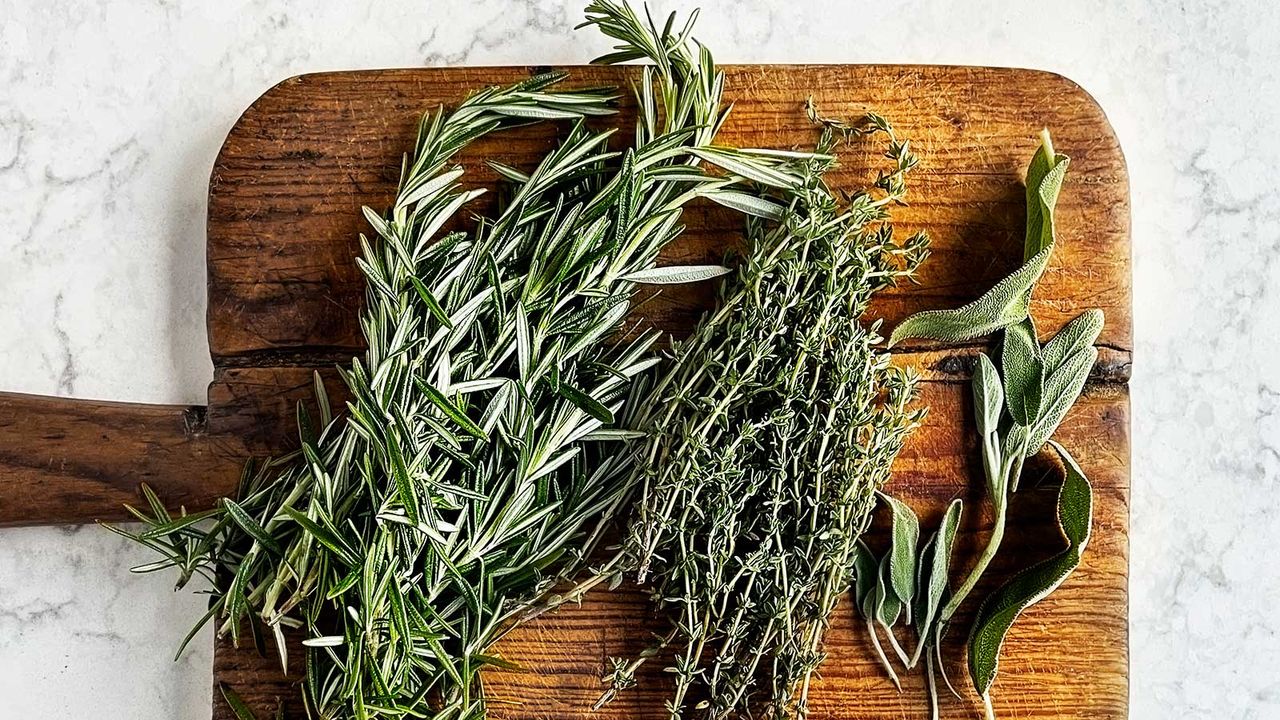 herbs on chopping board