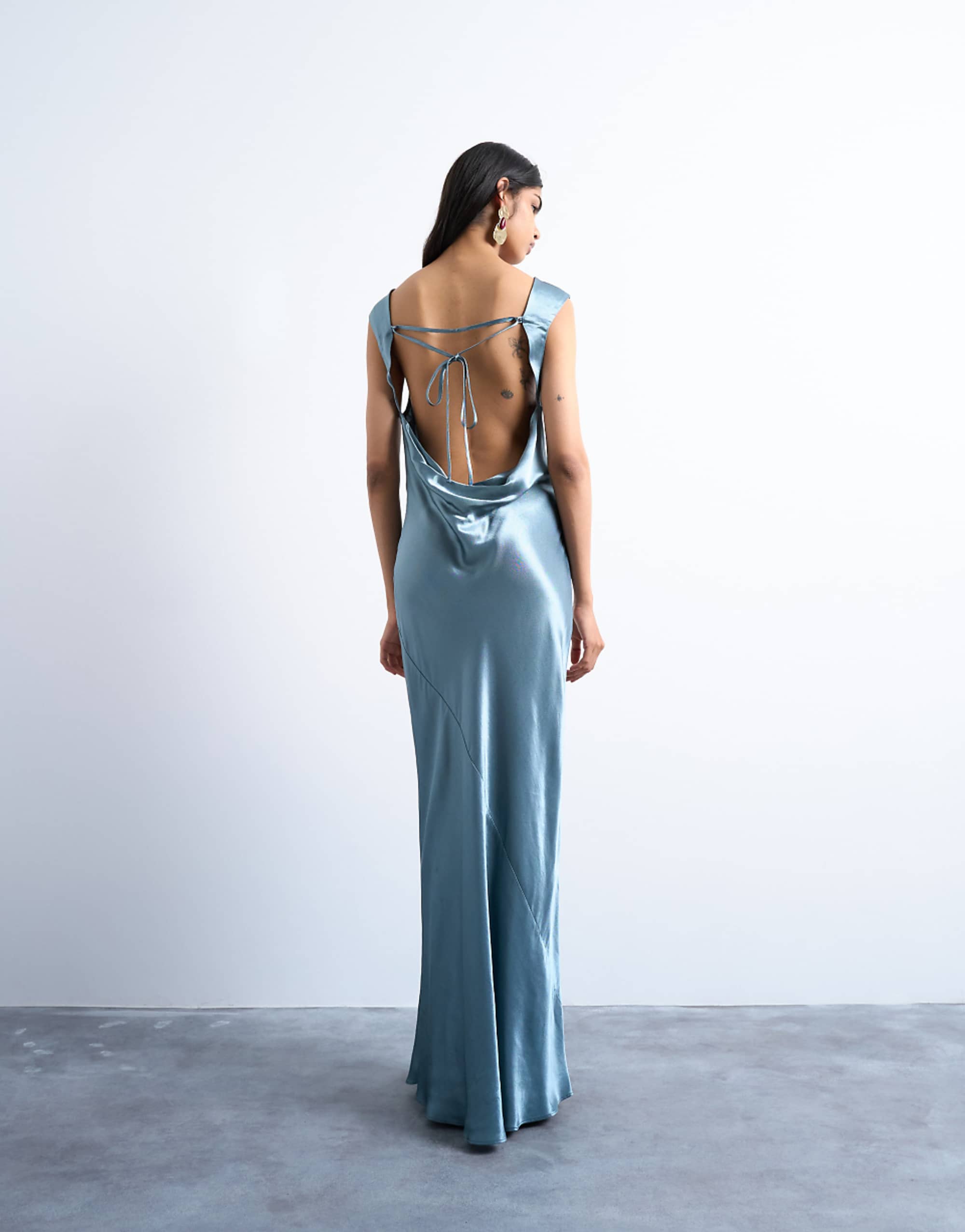 Topshop Open Back Satin Midi Dress in Slate