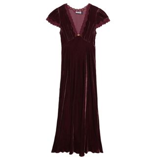christmas gifts for her- t-shirt velvet midi dress with deep lace neckline and rose detail
