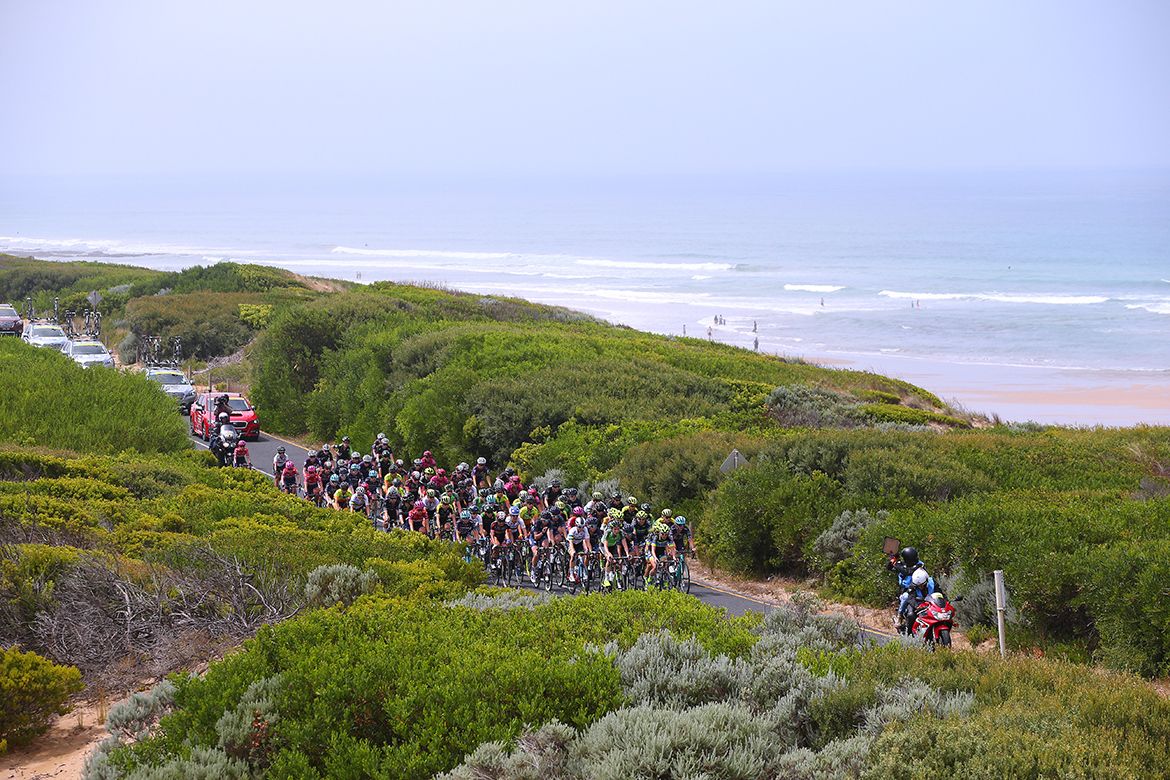 The peloton in the early stages of the race