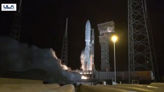 A United Launch Alliance Atlas V rocket launches 27 Amazon Leo internet satellites on Dec. 16, 2025.