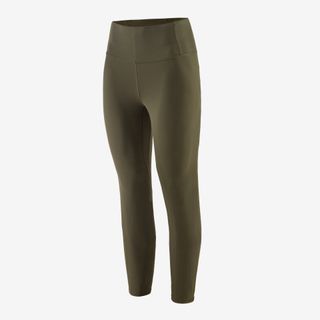 A cutout of khaki workout leggings from Patagonia on a light background