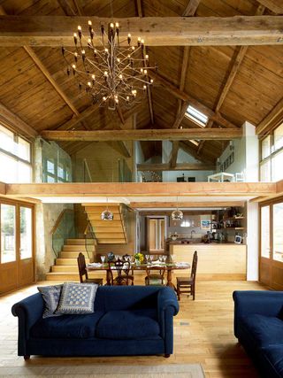 open plan, double height interior of barn conversion