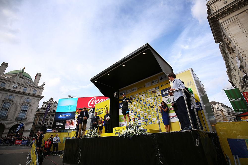 Elia Viviani (Team Sky) on the podium
