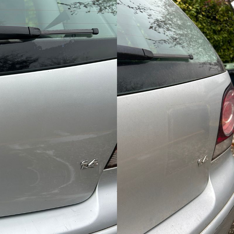 Webb pressure washer before and after cleaning back of car