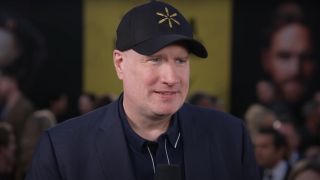 Kevin Feige talking at the red carpet premiere for Thunderbolts*.