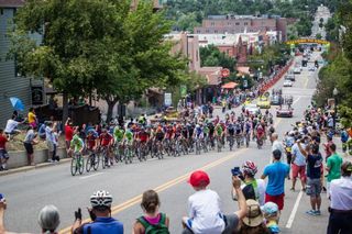 The peloton heads through Golden on stage 7 of the USA Pro Challenge