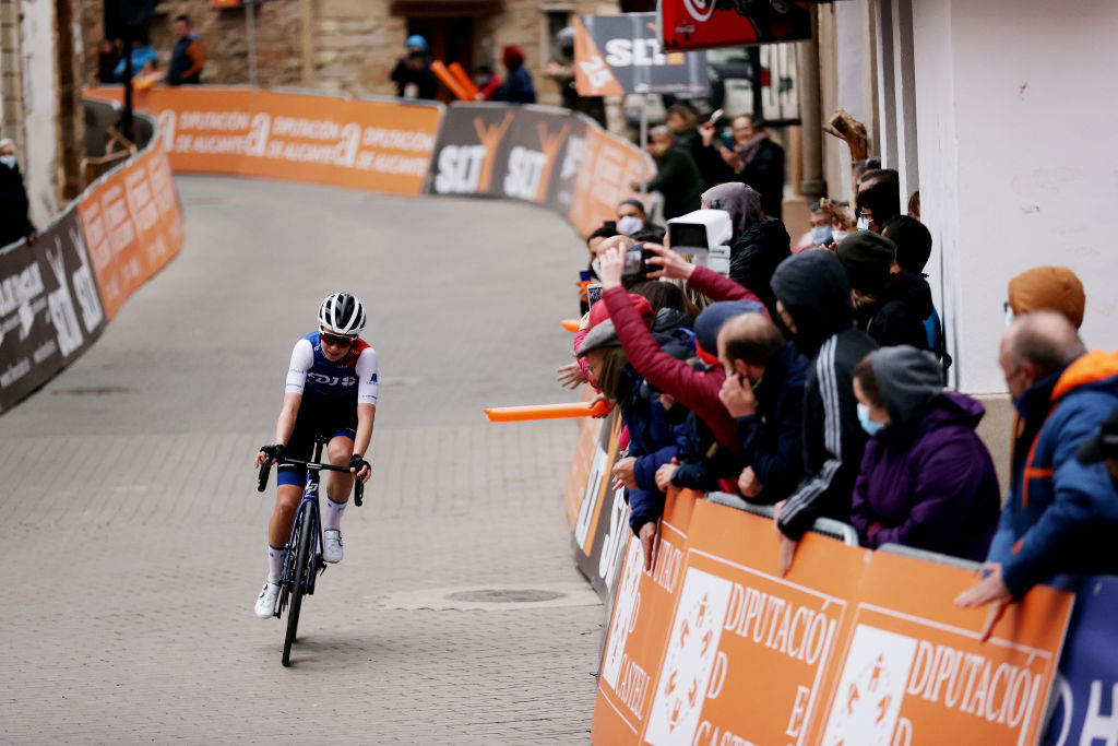 VISTABELLA DEL MAESTRAT SPAIN FEBRUARY 19 Cecilie Uttrup Ludwig of Denmark and Team FDJ Nouvelle Aquitaine Futuroscope reacts after cross the finishing line during the 6th Setmana Ciclista Valenciana Vuelta Comunidad Valenciana Feminas 2022 Stage 3 a 135km from VilaReal to Vistabella del Maestrat 1245m VoltaCVFemines22 on February 19 2022 in Vistabella del Maestrat Spain Photo by Gonzalo Arroyo MorenoGetty Images