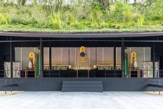 sou fujimoto shrine with planted roof