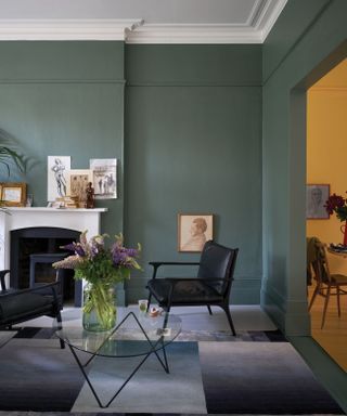 Green living room by Farrow & Ball