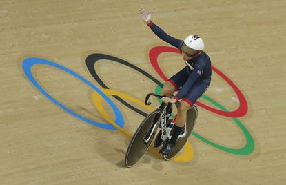 Riding in the velodrome at Rio Olympics in 2016