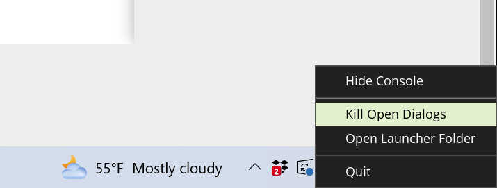 Kill open dialogs