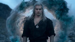 Geralt of Rivia emerges from a dark portal in The Witcher season 3