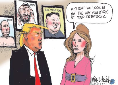 Political Cartoon U.S. Trump Kim Jong Un Russia MBS Dictators