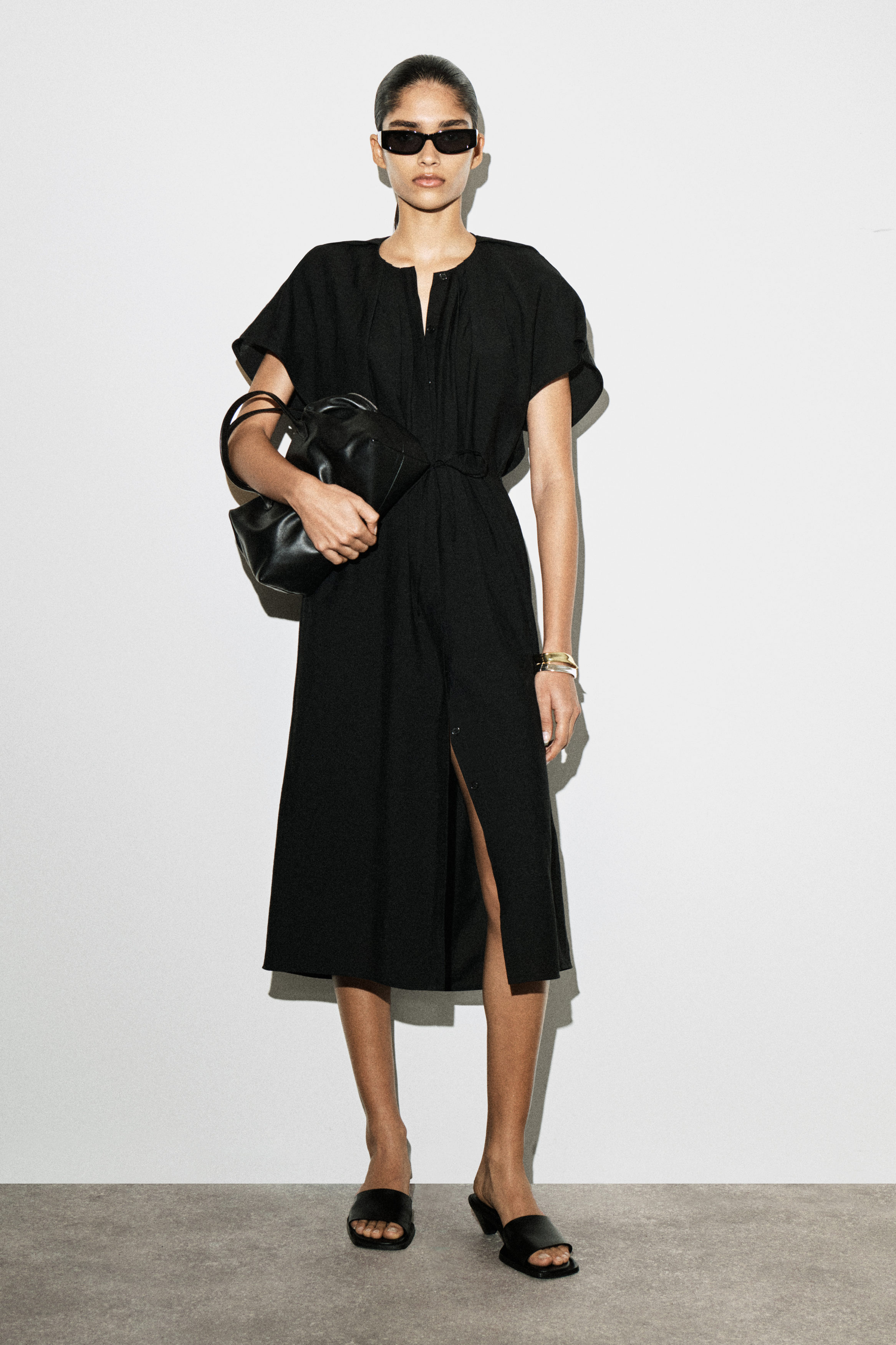 Pleated Belted Midi Dress