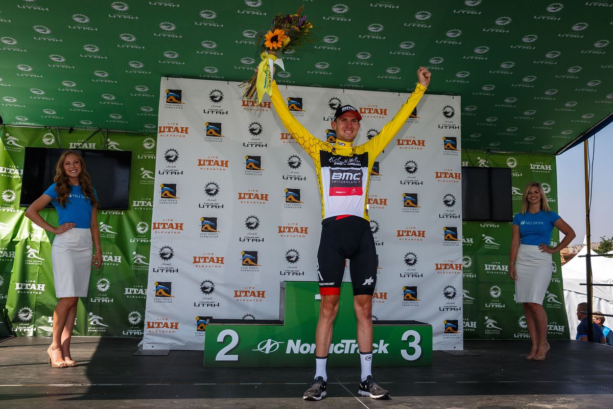 Tejay van Garderen in yellow after stage 1 at the Tour of Utah