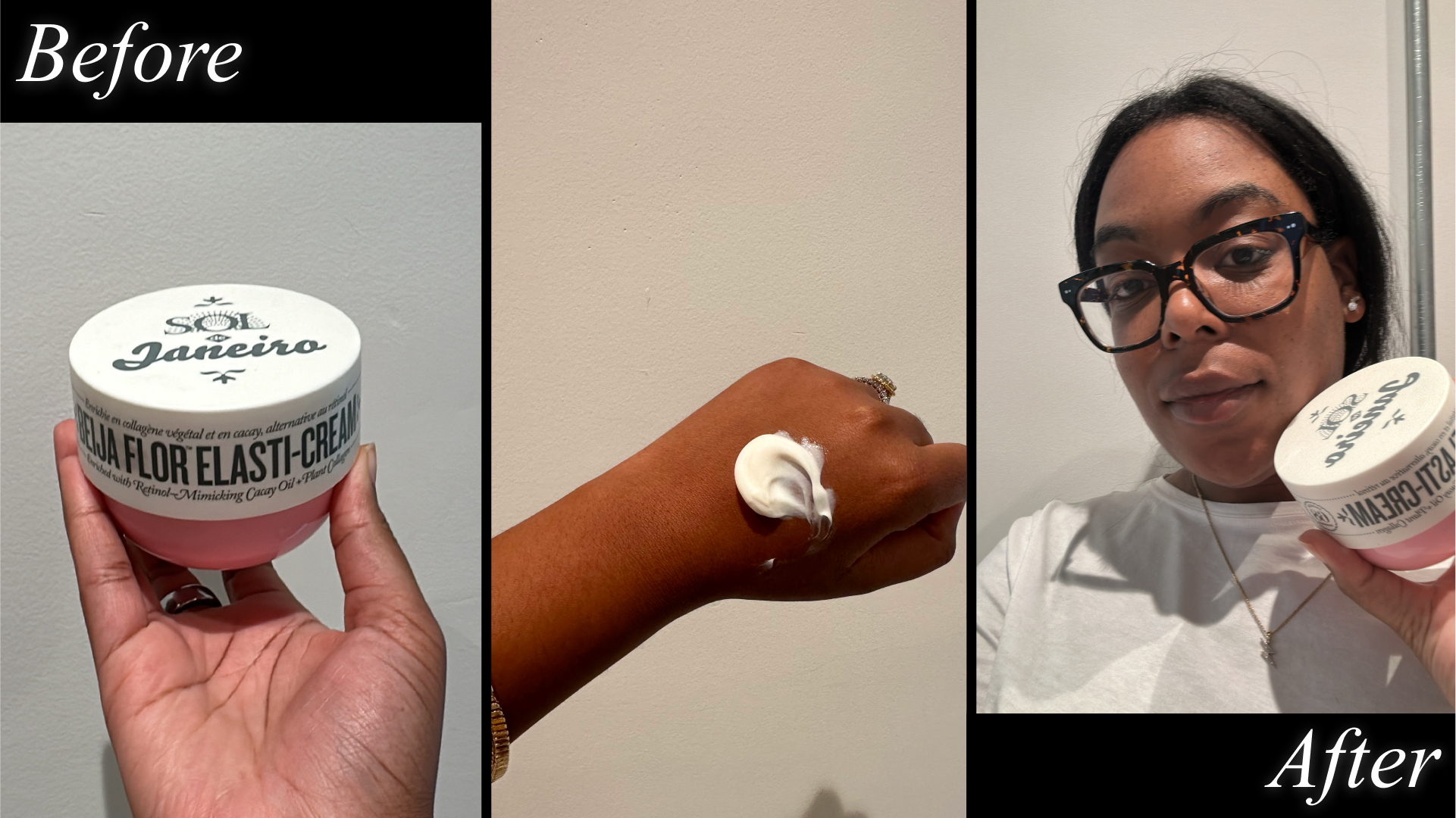 Ariel Baker testing Sol de Janeiro's Beija Flor Elasti-Cream.