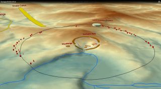 This map shows how the giant pits and the Larkhill Causewayed Enclosure circle around Durrington Walls and the smaller Woodhenge.