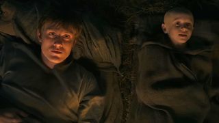 Peter Claffey as Ser Duncan the Tall ("Dunk") and Dexter Sol Ansell as Aegon Targaryen ("Egg") on A Knight of the Seven Kingdoms.