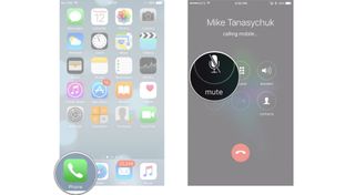 Launch phone app, place call, tap microphone button