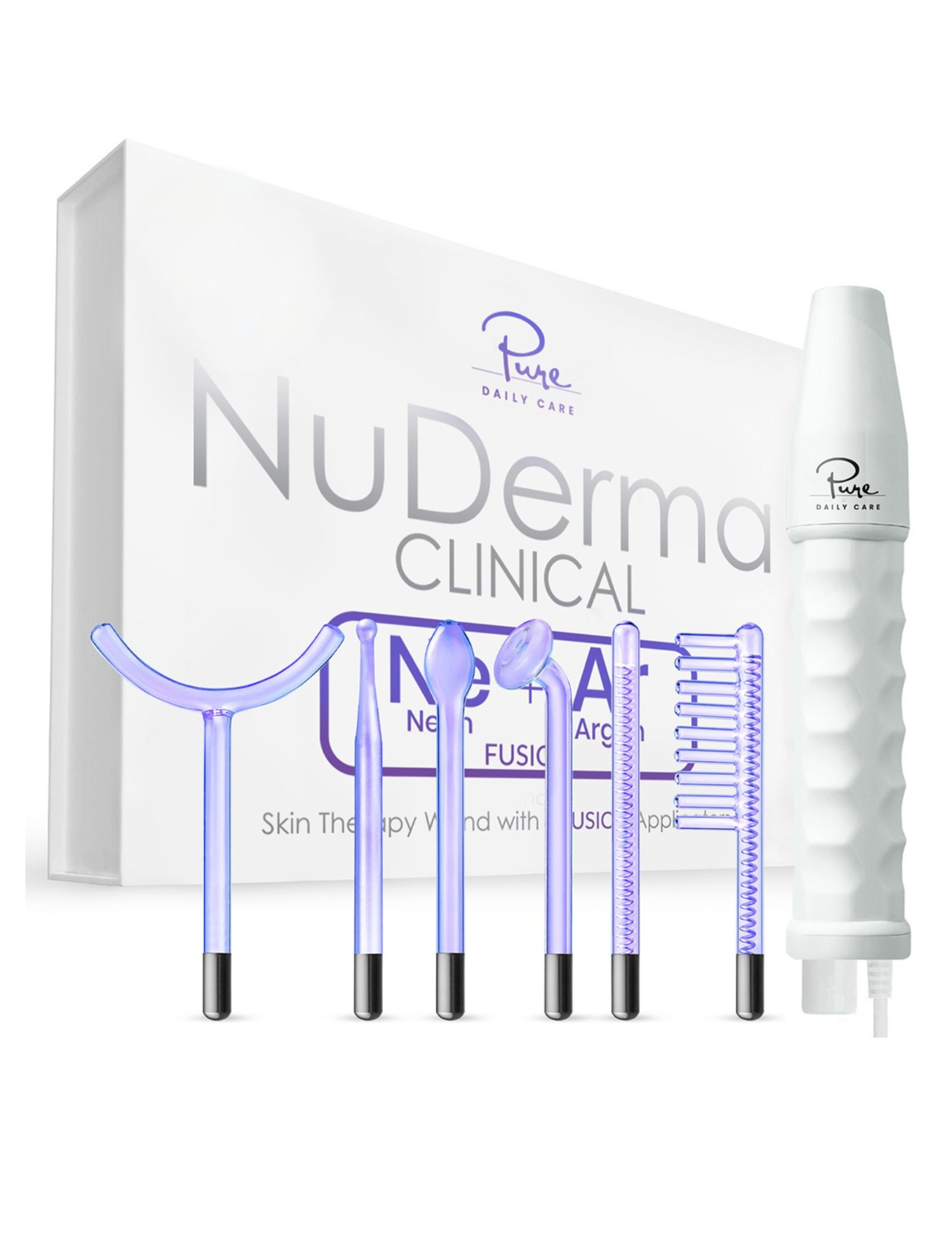 Pure Daily Care Nuderma Clinical Portable Skin Therapy Wand, Machine With 6 Fusion Neon + Argon Wands &amp;ndash; Anti Aging - Clarifying - Skin Tightening &amp;amp; Radiance - Wrinkle Reducing