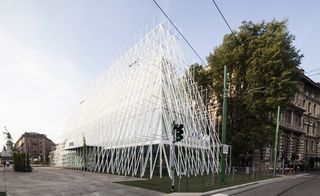 The Expo Gate's two modular and transparent structures
