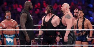 Shaquille O'Neal, Kane, and Big Show square up at WrestleMania 32