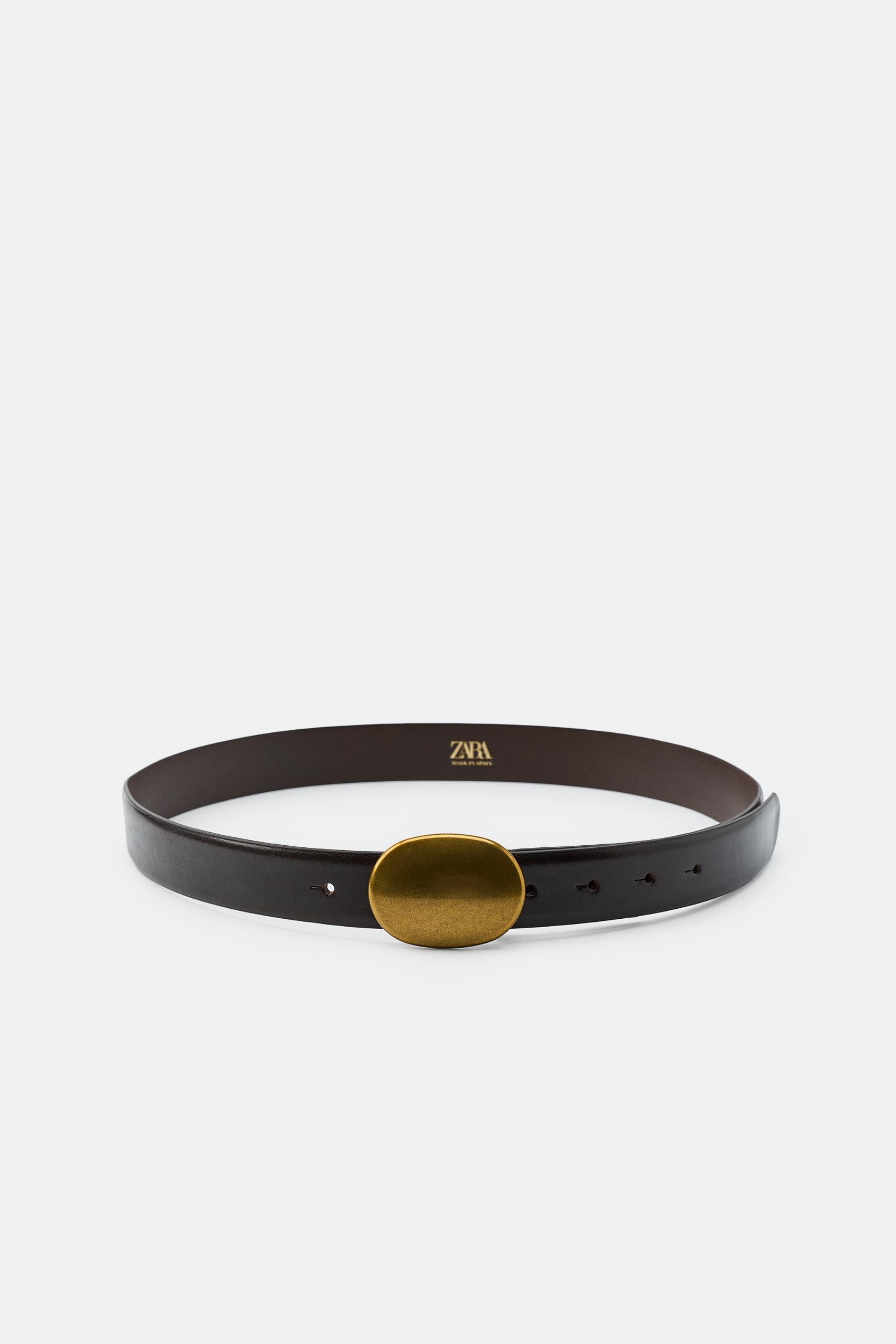 ZARA, 100% Leather Belt With Plate Buckle