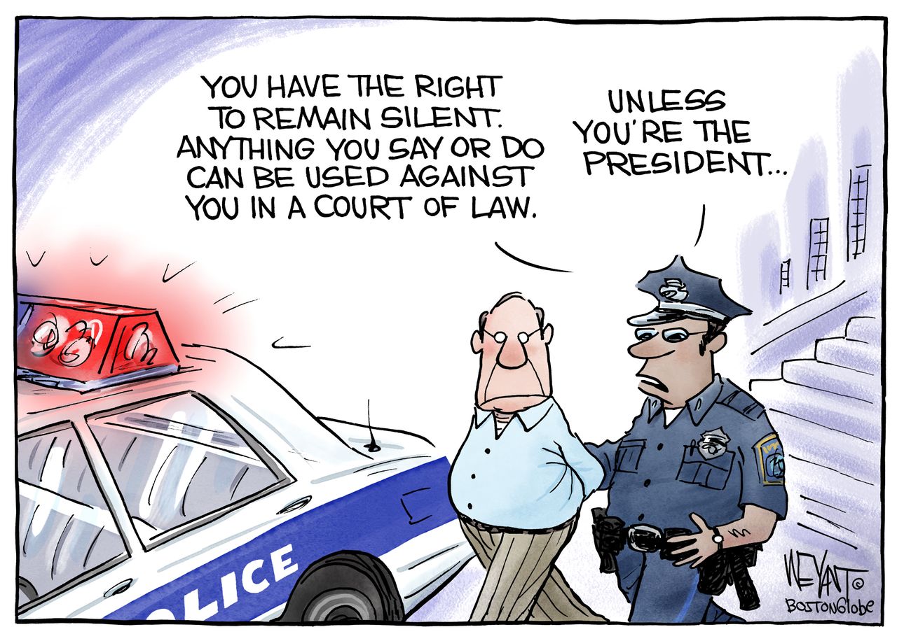 Political Cartoon U.S. Trump miranda rights impeachment trial