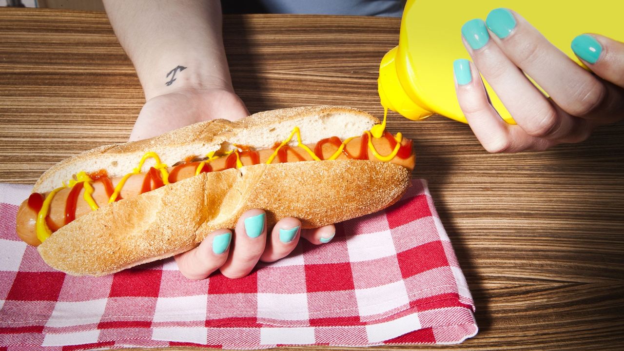 Hotdog With Ketchup &amp; Mustard