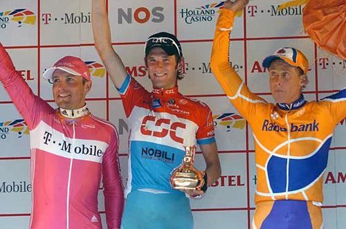 The podium: Schleck (1st), Wesemann (2nd), Boogerd (3rd)
