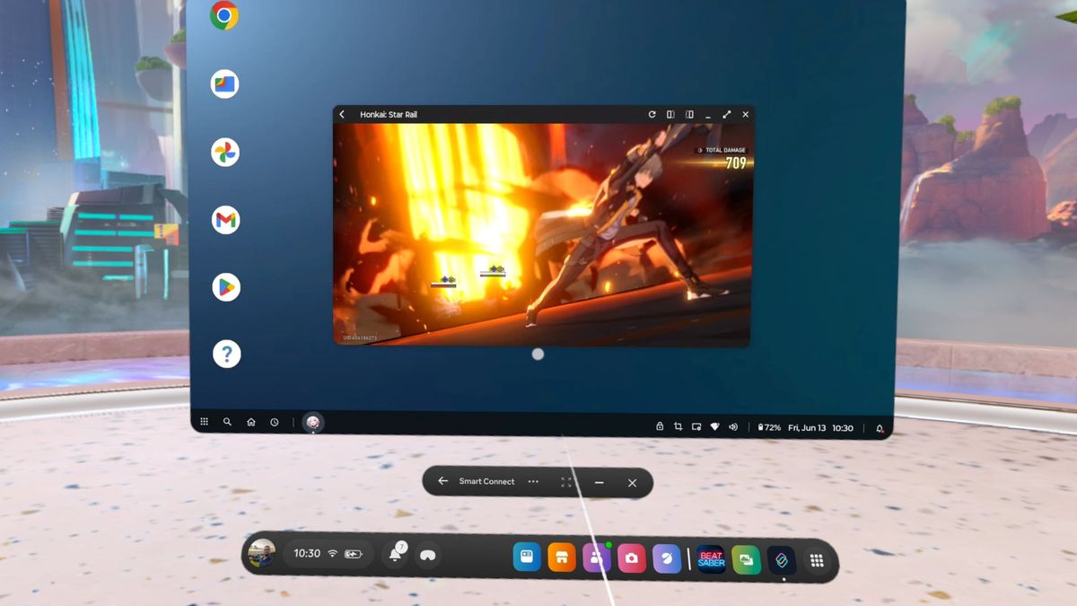 A game playing on Smart Connect desktop mode on the Quest 3