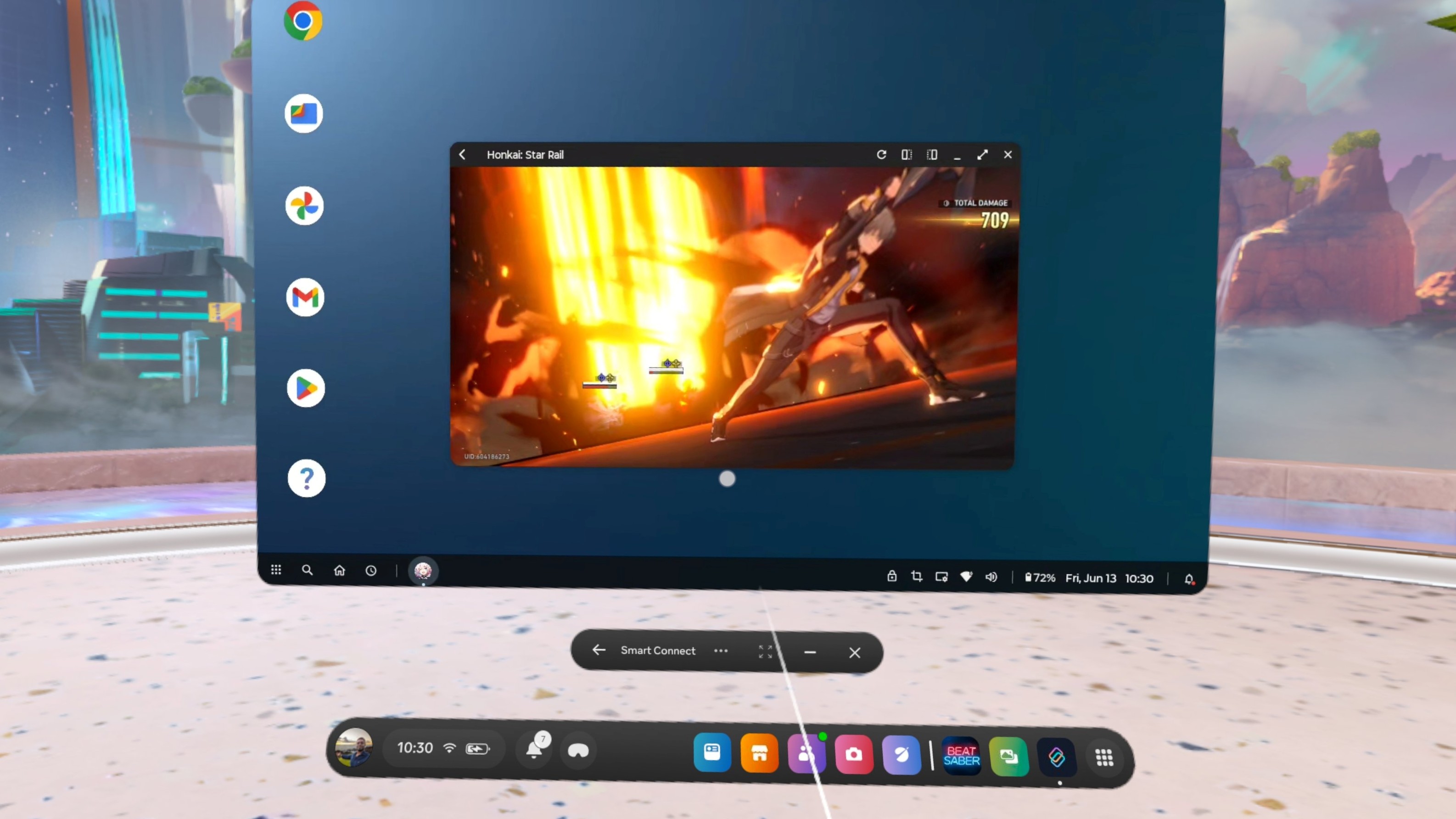 A game playing on Smart Connect desktop mode on the Quest 3