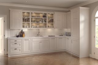 Traditional kitchen with neutral units and wood floor
