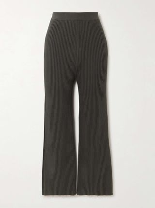 Column Ribbed Stretch-Pima Cotton Straight-Leg Pants